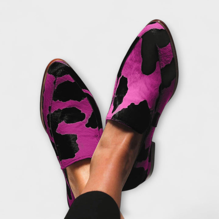 Serena - Cow Print Statement Loafers