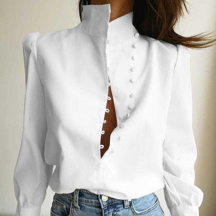 Matilda - Classy Button Front Long Sleeve Blouse