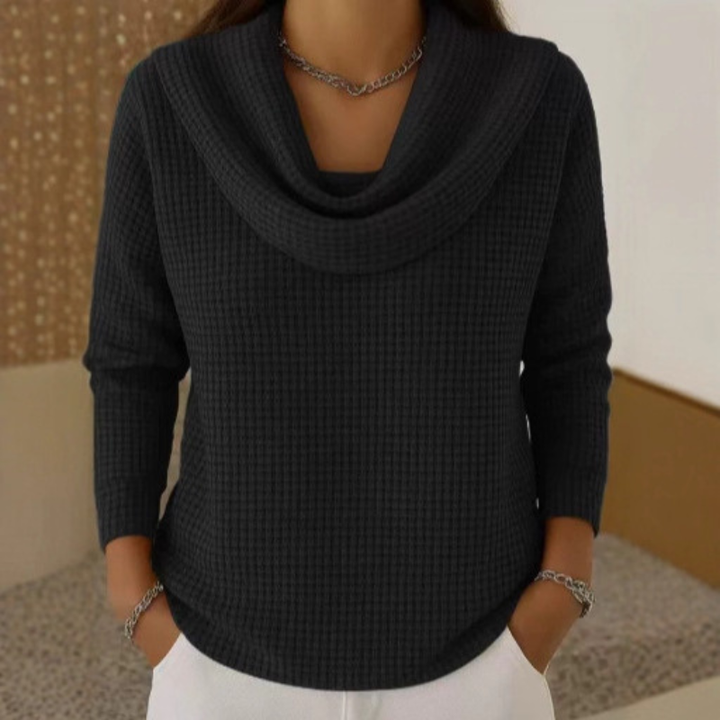 Amber™ | Warm Waffle Sweater with Elegant Waterfall Neckline