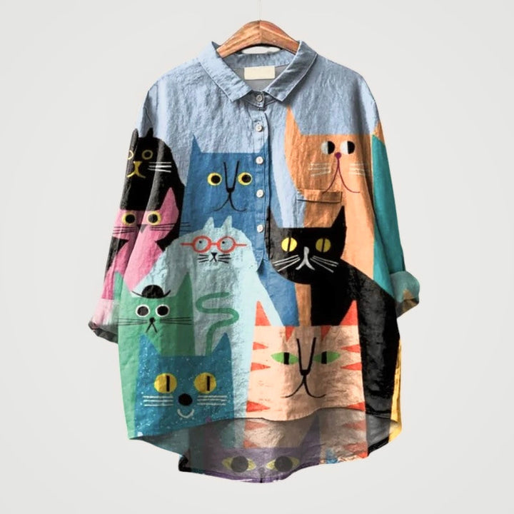Ivy | Oversized Blouse with Colourful Cats
